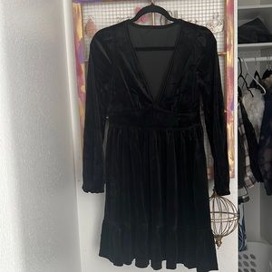 Black velvet V-neck dress